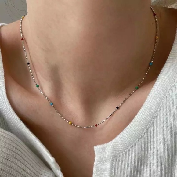 Jewelry - New Sterling Silver colourful bead chain necklace